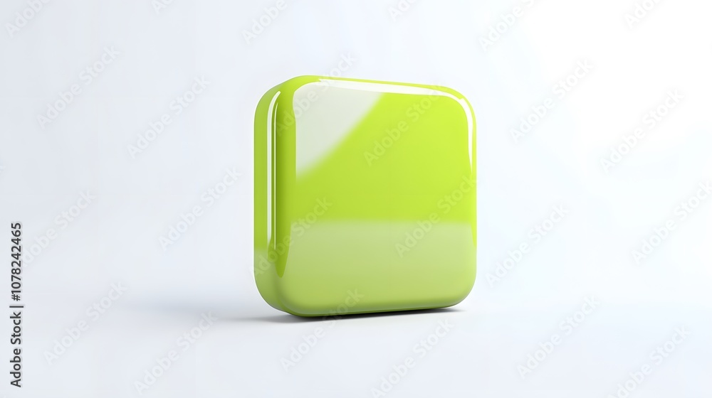 Blank Mobile application icon, button - green square with round corners. 3d rendering, white background Blank Mobile application icon, button - green square with round corners. 3d rendering, white background