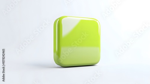 Blank Mobile application icon, button - green square with round corners. 3d rendering, white background