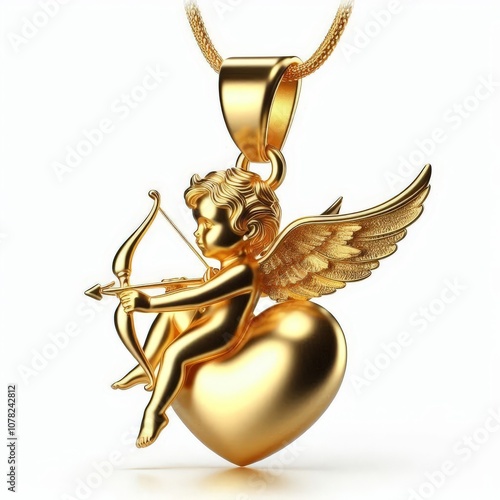 gold cupid pendant on a white background