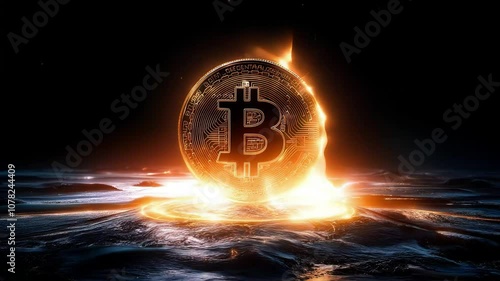 Stunning Bitcoin Cryptocurrency Concept with Glowing Effects Over Dark Background, Symbolizing the Future of Digital Currency and Financial Technology Advancements