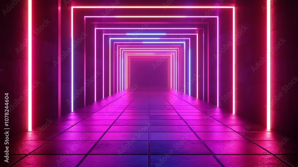 High tech neon lit grid with glowing lines forming a pattern High tech neon lit grid with glowing lines forming a pattern