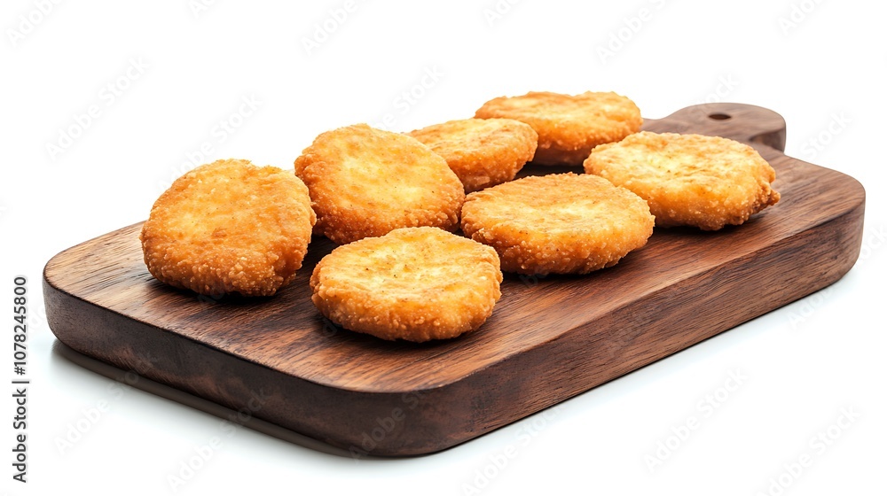 Crispy Chicken Nuggets on a Wooden Cutting Board Crispy Chicken Nuggets on a Wooden Cutting Board