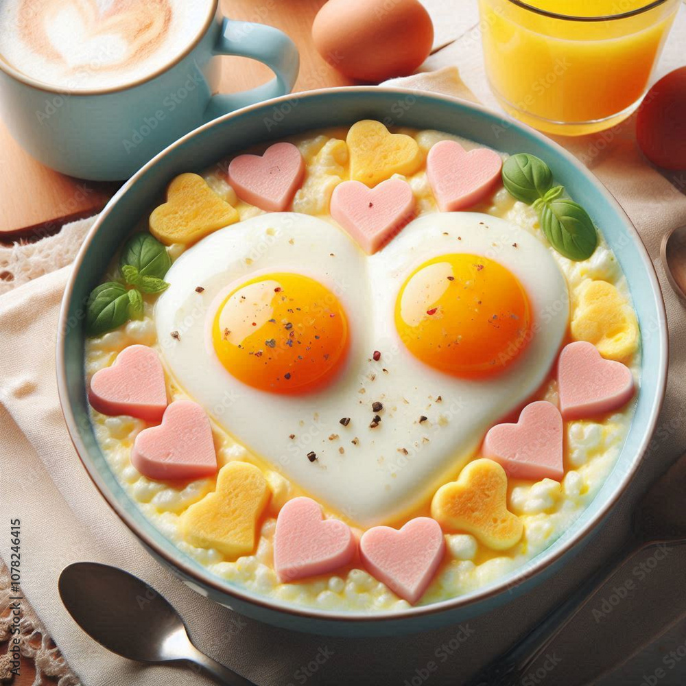 fried eggs with bacon, form heart fried eggs with bacon, form heart