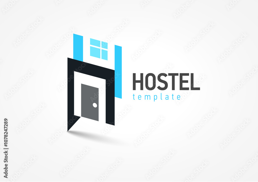 Hostel Logo Vector Template Emblem. Silhouette Door and Window Hostel Logo Vector Template Emblem. Silhouette Door and Window