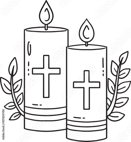 Baptism Candles with Crosses Isolated Coloring 