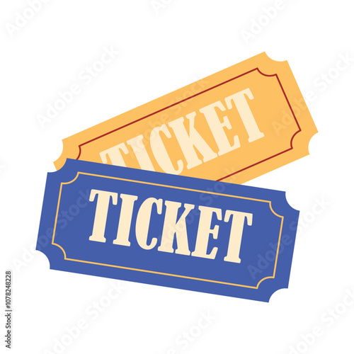 Flat vector illustration set of color cinema tickets, tickets for movie premiere, film festival, theater, show, concert, performance concept.