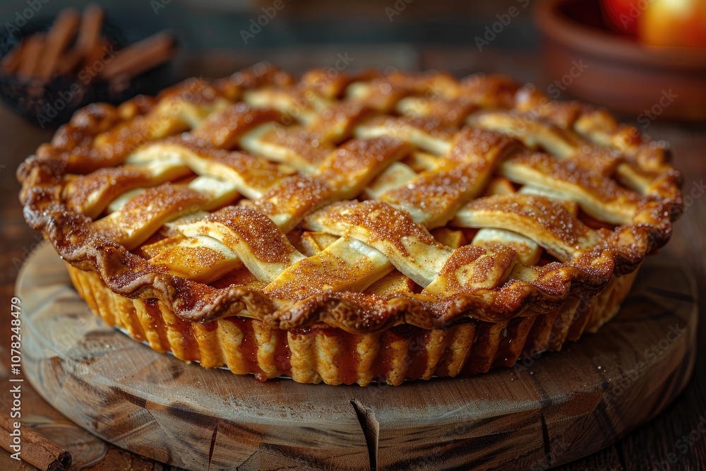 A Close-Up of a Golden-Brown Apple Pie with a Lattice Crust A Close-Up of a Golden-Brown Apple Pie with a Lattice Crust