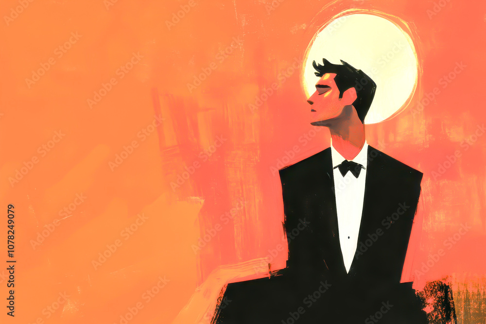 A man in a black suit and bow tie is sitting on a bench A man in a black suit and bow tie is sitting on a bench