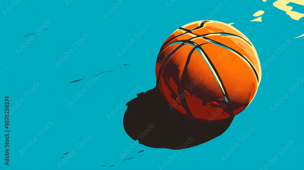 A basketball is sitting on a blue surface A basketball is sitting on a blue surface