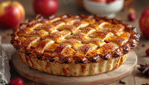 A Golden Brown Apple Pie with a Lattice Crust