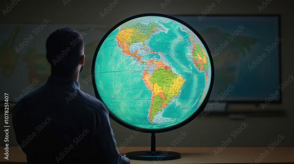 teacher using digital globe to teach world geography, showcasing continents and countries. vibrant colors and details enhance learning experience teacher using digital globe to teach world geography, showcasing continents and countries. vibrant colors and details enhance learning experience