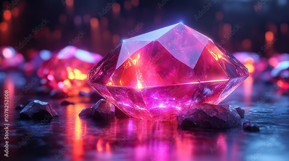 dark gem glass with neon light effects 3d rendering dark gem glass with neon light effects 3d rendering
