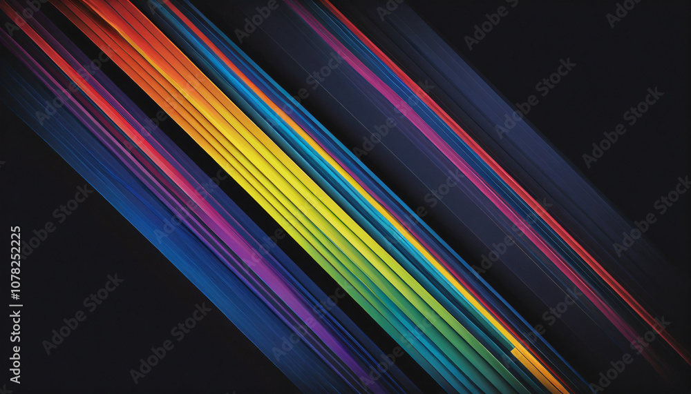 Dynamic rainbow stripes moving diagonally across a dark background, giving an energetic, vibrant look Dynamic rainbow stripes moving diagonally across a dark background, giving an energetic, vibrant look