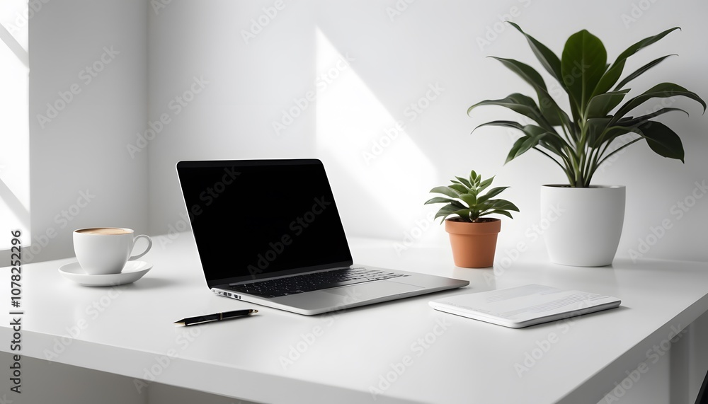 laptop on table with white interior laptop on table with white interior