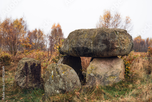 Obraz na płótnie Rekonstruiertes Megalithgrab der Trichterbecherkultur in der Steinahlkenheide bei Oldendorf w salonie
