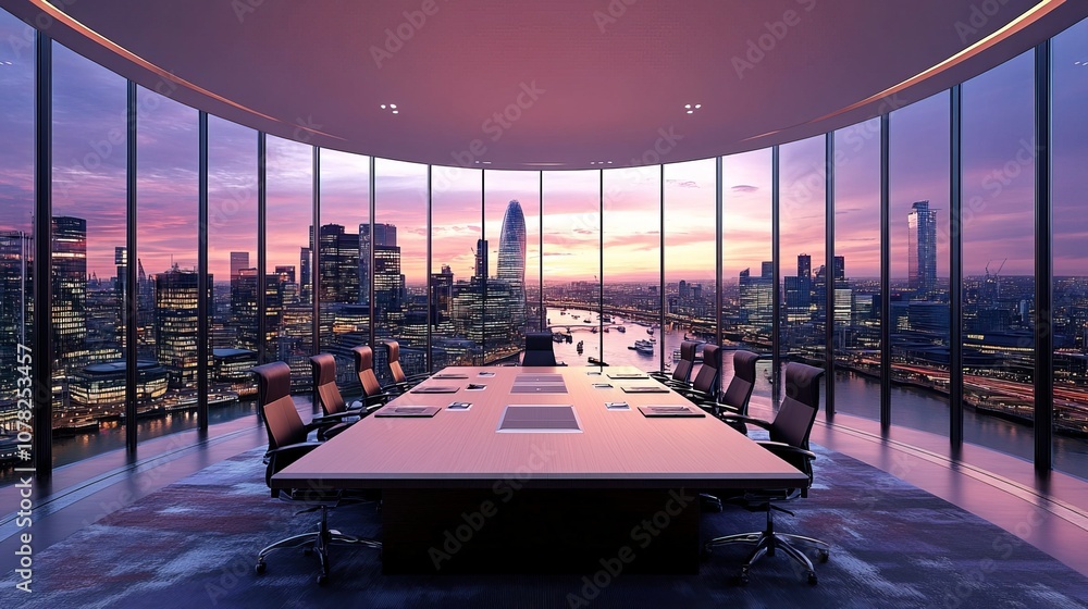 Fototapeta premium Stunning Cityscape Boardroom with Panoramic Views of the Metropolis