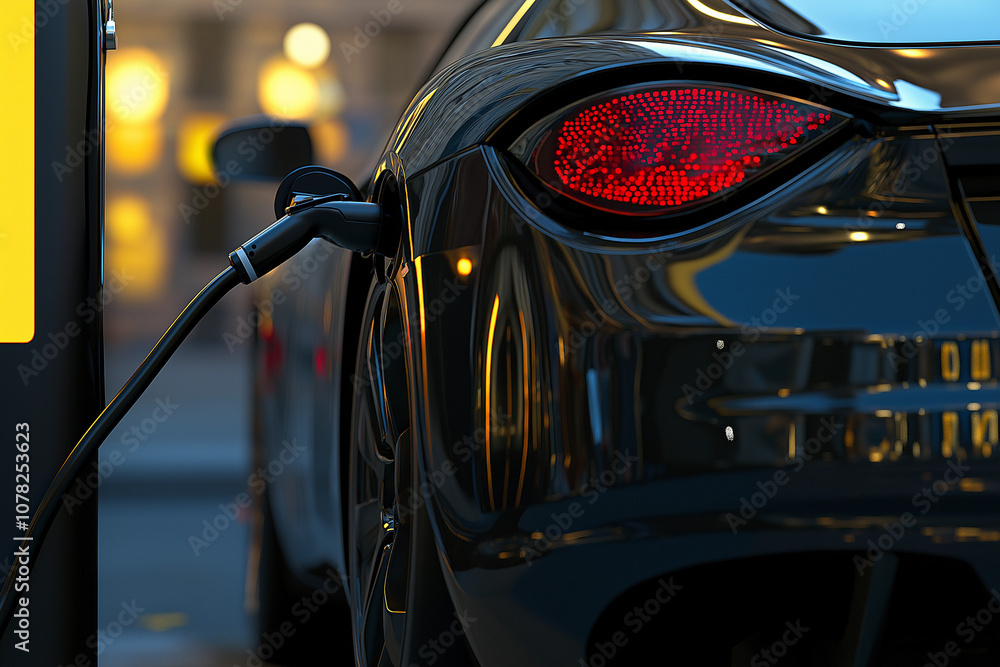 The Art of Electric Vehicle Charging - A Close-up Portrait of Modern Mobility Where Every Detail, from the Charging Port to the Sleek Black Finish, Tells a Story of Technological Refinement The Art of Electric Vehicle Charging - A Close-up Portrait of Modern Mobility Where Every Detail, from the Charging Port to the Sleek Black Finish, Tells a Story of Technological Refinement