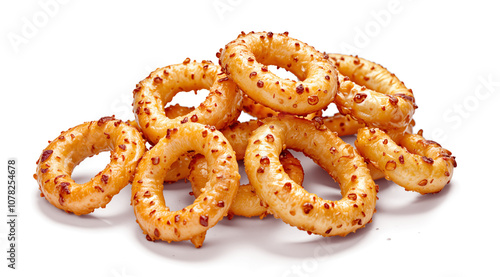  Crispy Fried Breaded Onion Rings Isolated on Transparent Background. Appetizer, Snack, Fast Food Concept.