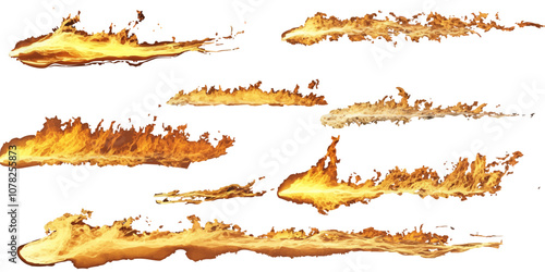 Vector illustration of flames in various shapes and sizes. placed on a white background
