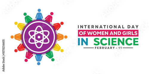 International Day of Women and Girls in Science. Women and science. Great for cards, banners, posters, social media and more. White background. 