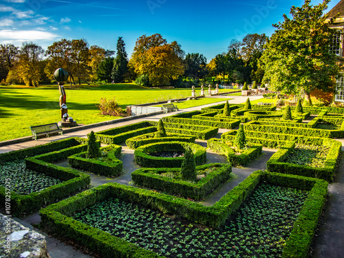 Formal Gardens of South Hill Park Bracknell Berkshire on sunny autumn day