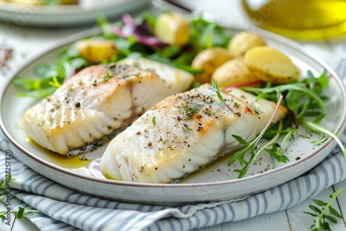 Delicious Grilled Fish with Potatoes and Salad