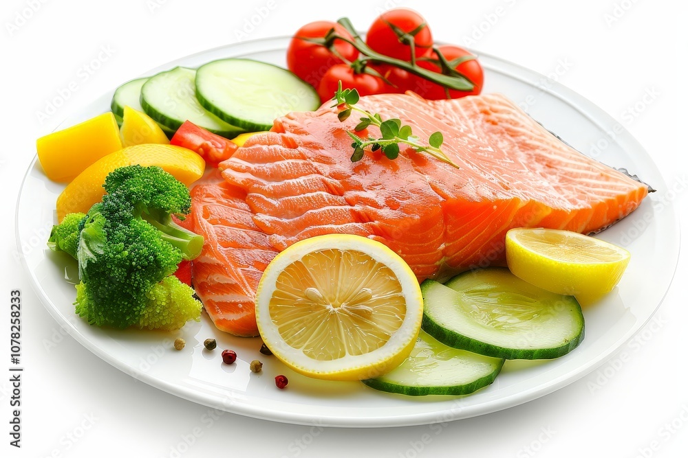 Delicious Salmon with Vegetables Isolated On White Delicious Salmon with Vegetables Isolated On White