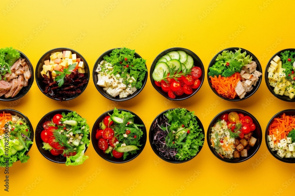 Assortment of Delicious Salads in Bowls Assortment of Delicious Salads in Bowls