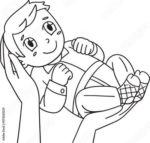 Baptism Baby Being Raised Isolated Coloring Page