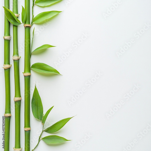 Fresh bamboo sticks with green leaves, eco-friendly nature. AI generative photo