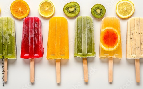 Colorful popsicles with fruit decorations photo