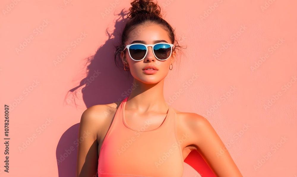 Confident athlete posing in bright sportswear for sports and fitness design, Generative AI Confident athlete posing in bright sportswear for sports and fitness design, Generative AI