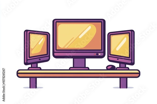 An illustration of multiple monitor setups including dual and triple displays