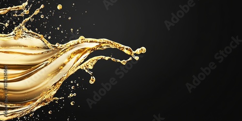 A Deep Black Canvas Featuring Bright Golden Liquid Splashes in the Lower Left Corner and Ample Blank Space on the Right, Perfectly Designed to Represent Luxury and High-End Products. This AI-Generate