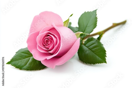 Bloomed pink rose or Bulgarian rose on a white backdrop File includes clipping path