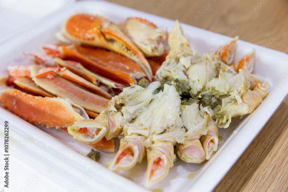 Korean crab food. Steamed snow crab Korean crab food. Steamed snow crab