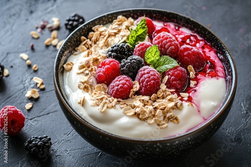 bowl of yogurt with sour cream isolated photo