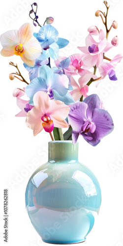 Orchid flower colorful bouquet in pastelcolor ceramic Isolated on White or Transparent Background photo