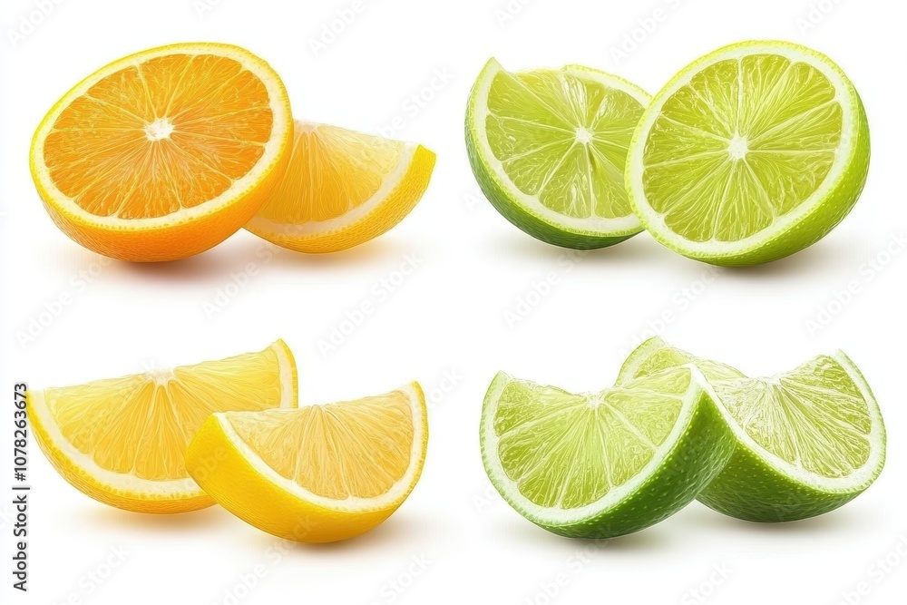 Fototapeta premium Collection of citrus fruit slices orange lemon lime on white