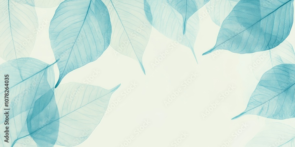 A blue leafy background with a few leaves scattered around A blue leafy background with a few leaves scattered around