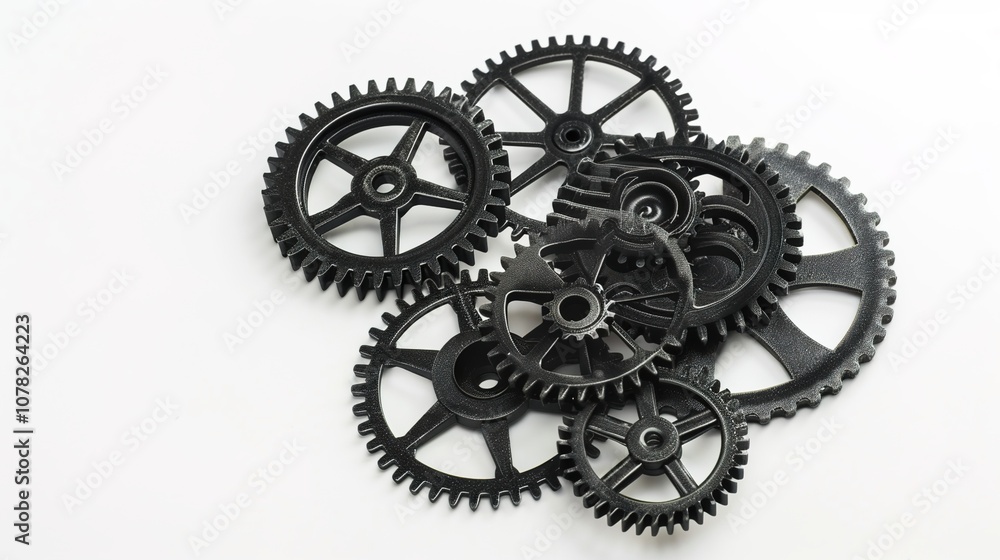 Striking Black Gears on White Background: A Mechanical Masterpiece Striking Black Gears on White Background: A Mechanical Masterpiece