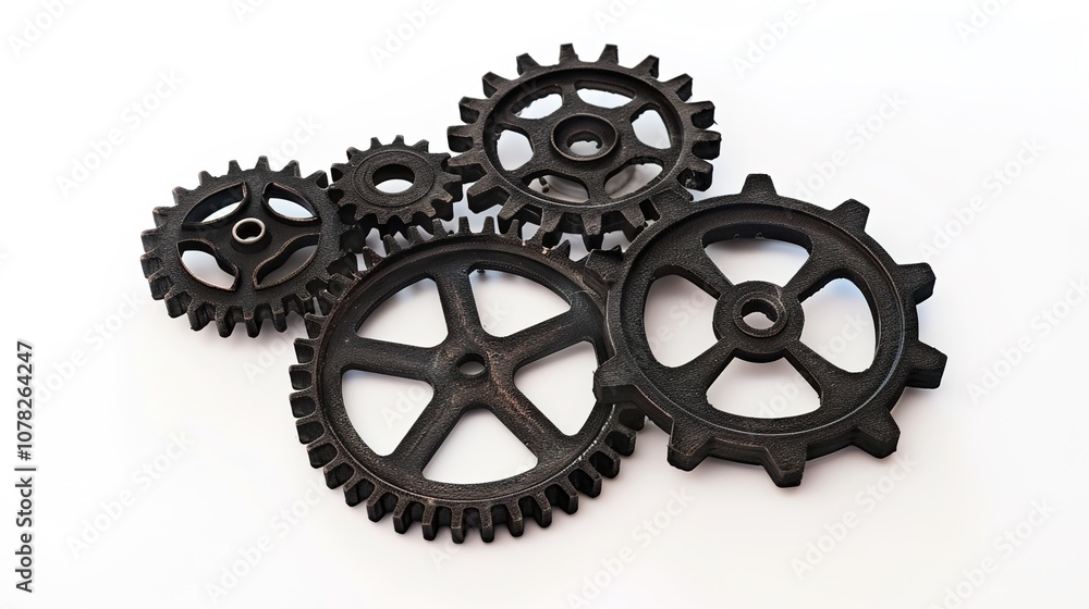 Striking Black Gears on White Background: A Mechanical Masterpiece Striking Black Gears on White Background: A Mechanical Masterpiece