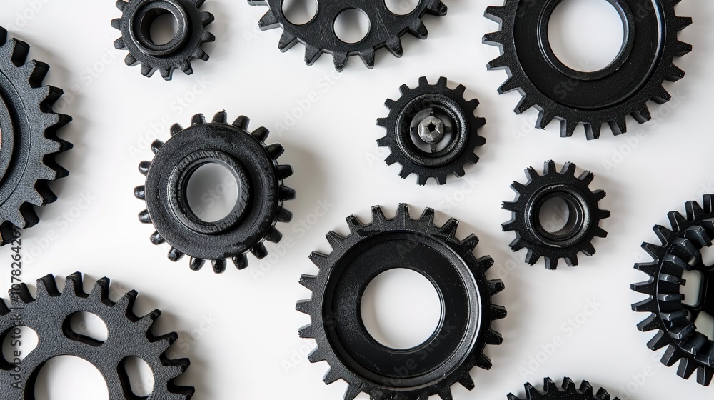 Striking Black Gears on White Background: A Mechanical Masterpiece Striking Black Gears on White Background: A Mechanical Masterpiece
