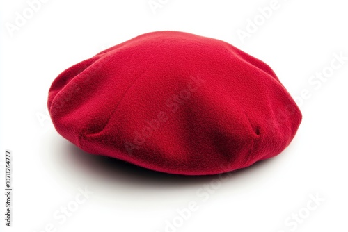 Detail shot of a red cap on a white backdrop photo