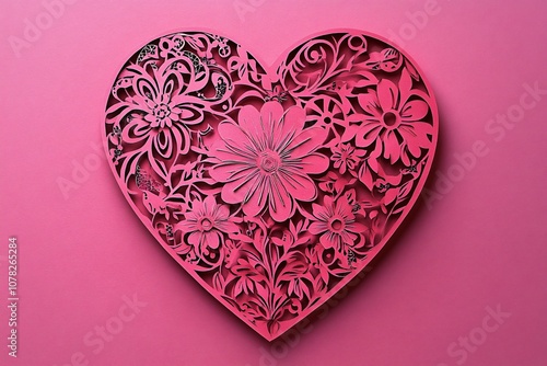 Intricate Floral Heart Design on a Soft Pink Background Perfect for Celebrating Love, Romance, and Special Occasions in Art and Crafts Projects