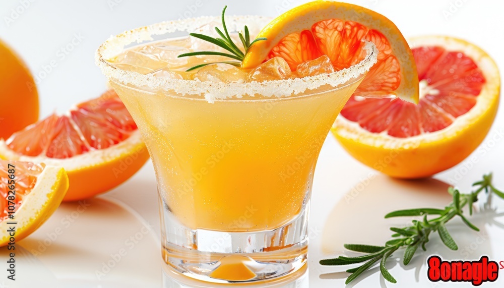 Grapefruit Rosemary Cocktail with a Salted Rim and Ice Grapefruit Rosemary Cocktail with a Salted Rim and Ice