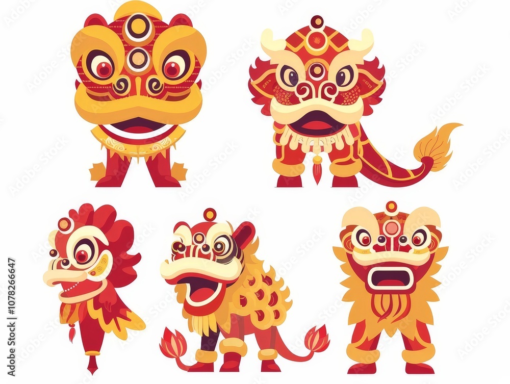 Fototapeta premium Chinese New Year Lion Dance Illustration
