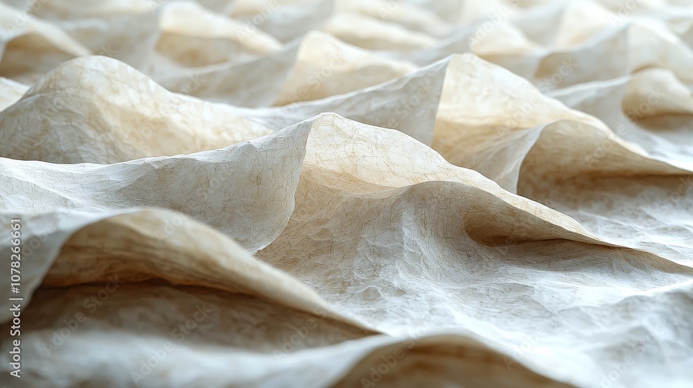 A close-up view of textured, wrinkled fabric resembling natural landscapes. A close-up view of textured, wrinkled fabric resembling natural landscapes.