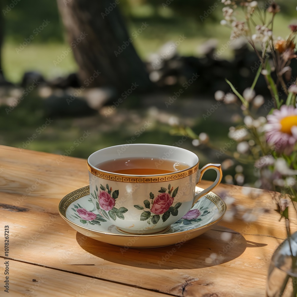 cup of green tea in table
