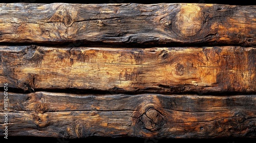 A close-up view of weathered wooden logs showcasing texture and natural patterns.
